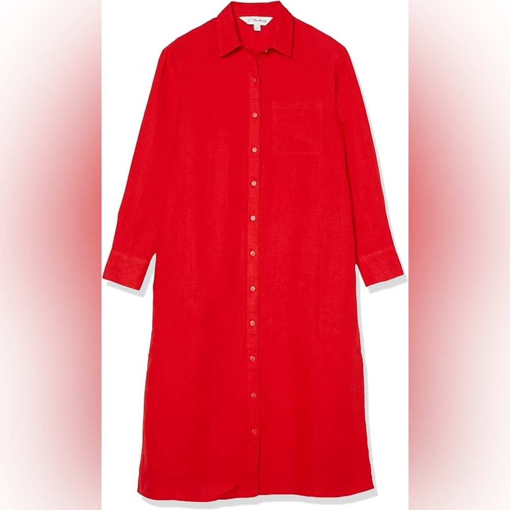 The Drop red 100% linen dress size Large